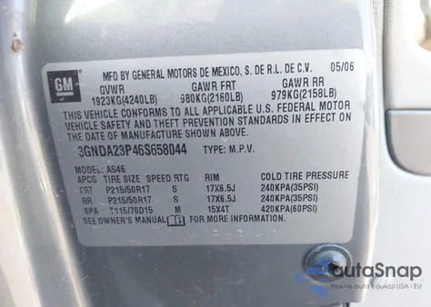 2006 Chevrolet Hhr Lt из США, поврежденный, VIN 3GNDA23P46S658044